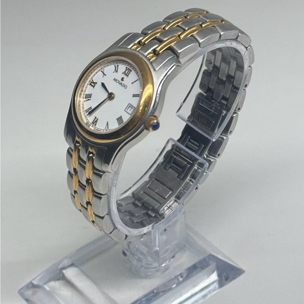 Movado Silver and Gold Watch with White Dial Working New Battery - Picture 3 of 8